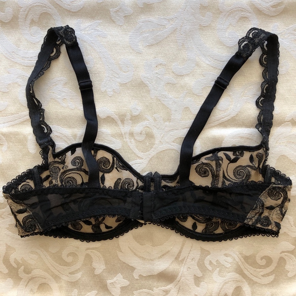 Vintage Lejaby Underwire Bra Embroidered Black Size 36C - Picture 4 of 7